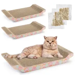 3-Pack Cat Scratcher Bed for Furniture Protection, Training, Indoor Kittens, Reversible Corrugated Cardboard, Modern Sofa Scratching Pad with 3 Catnip Bags (16.75*8*2.4 inches)