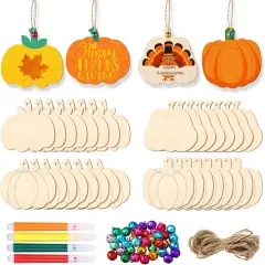 32 Pieces Fall Wooden Pumpkin Cutouts 3.5 x 3.3 Inch