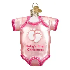 Old World Christmas 3.25 In Pink Baby Onesie Glittered Christmas Tree Ornament , First Christmas