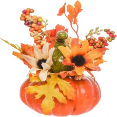Mini Artificial Pumpkin with Flower and Maple Leaf Outdoor Halloween
