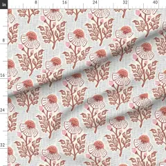 Various Fabrics by the Yard or Fat Quarter Rustic Floral Traditional Japandi Boho Block Print Hand Stamped Custom Printed Fabric by Spoonflower