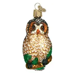 Old World Christmas 2.75 In Spotted Owl Christmas Tree Ornament , Ornament Bird Barn Tree Feather Brown
