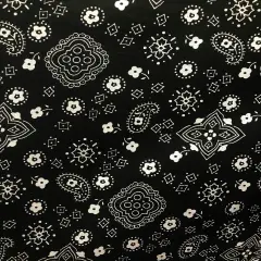 1 Yard Black Poly Cotton Fabric with Paisley Bandanna Pattern 59/60 Inches Wide