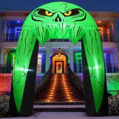 GOOSH 10 FT Halloween Inflatables Archway Blow Up Yard Monster Mouth Archway with Built-in LEDs