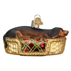 Old World Christmas 2.0 Inch Sleepy Dachshund Christmas Tree Ornament , Dog Bed Drea,Ming Multicolored