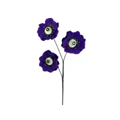 24" Eyeball Flower Spray &ndash; Halloween Floral Stem in Black or Purple, Spooky Decor for Wreaths, Arrangements, and Centerpieces