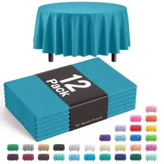 Exquisite Disposable Round Plastic Tablecloths &ndash; 12 Pack 84" Disposable Table Cloths &ndash; Indoor/Outdoor Party Tablecloth &ndash; Round Plastic Table Cover for Events & Party Supplies Turquoise