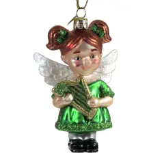 Noble Gems 4.0 Inch Irish Angel Tree Ornament , Harp Saint Patricks Day Green