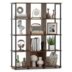 Costway 12-Cube Bookcase 57" Tall Freestanding Bookshelf Industrial Shelf Display Rack