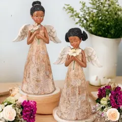 8.75" African American Angel Figurines &ndash; Set of 2 Elegant Christmas Decorations
