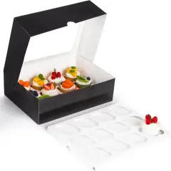 6PCS Cupcake Containers with Window, Black Cupcake Holder with Insert Pastry Box 12 Count Holding 72 Cupcakes for Birthday Holiday Party Bakery Supplies