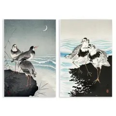 Stupell Industries Sea Birds Under Moon 2pc Wall Plaque Art Set Design by Ohara Koson 