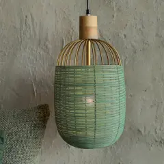 Handcrafted Wooden Plug-in Hanging Lamp - 9.4" x 9.4" x 16.9"