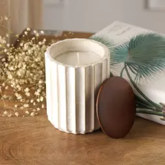 Beige Ecomix Wax Fill Fragrance Jar Candle With Wooden Lid