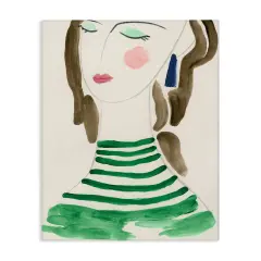 Stupell Industries Woman in Green Stripes Canvas Wall Art Design by June Erica Vess 