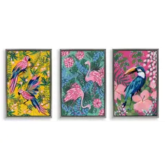 Stupell Industries Tropical Birds & Botanicals 3pc Floater Framed Canvas Wall Art Set Design by Yvette St. Amant