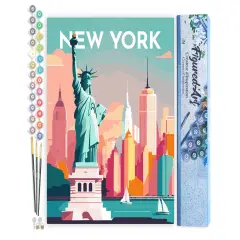 Figured'Art Paint by Numbers for Adults Travel Poster New York 16"x20" - Craft Art Painting DIY Kit Rolled Canvas without frame
