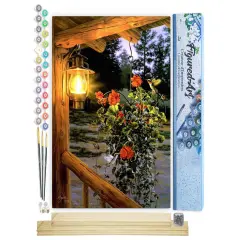 Figured'Art Paint by Numbers Kit for Adults Lantern under the porch 16"x20" - Craft Art Painting Rolled Canvas with DIY wooden frame