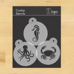 Sea Creatures Cookie Set | C967 by Designer Stencils | Cookie Decorating Tools | Baking Stencils for Royal Icing, Airbrush, Dusting Powder | Reusable Plastic Food Grade Stencil for Cookies | Easy to Use & Clean Cookie Stencil