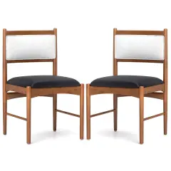 Wooden Dining Chair Set of 2 with Rubber Wood Frame and Faux Sherpa Backrest-Walnut