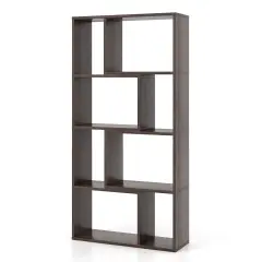 48 Inch 4-Tier Geometric Bookshelf with 8 Cubes for Living Room Bedroom Grey
