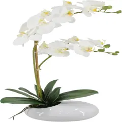 White Orchids in Ceramic Pot, Fake Orchid with Real Touch Stems, Tall Orchid Faux Flowers, Artificial Flora Table Arrangement Centerpiece,Gift for Mom,Wife,Friends. 13.4" Diameter, 20.5" Tall