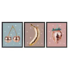 Stupell Industries Glam Disco Fruits 3pc Floating Frame Set Design by Lil' Rue