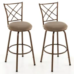 Costway Set of 2 24/30 Inch Adjustable Swivel Barstools Metal Dining Chairs Brown