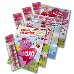 Three Little Twigs: Valentine's Coloring Books 8pc Bundle - 4 Assorted Themed Coloring Books, 4 Packs Of 6ct Colored Pencils, Art Supplies, Kid Age 3+