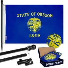 G128 - 6 Feet Tangle Free Spinning Flagpole (Black) Oregon Double Sided Brass Grommets Embroidered 3x5 ft (Flag Included) Aluminum Flag Pole