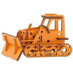 Little & Wood: Woodlet: Medium - Bulldozer - Orange 3D Wooden Kit-Set, Construction Vehicle Puzzle, Easy Assembly Model, Pop Build Fun, Ages 6+