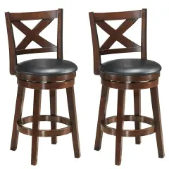 Costway Set of 2 Bar Stools 24'' Height Wooden Swivel Backed Dining Chair Home Kitchen Cross Back
