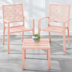 Best Choice Products 3-Piece Stackable Patio Bistro Set, Outdoor Chat Furniture w/ 2 Chairs, Table Peach