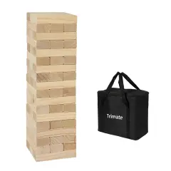 Trimate: Tumbling Tower Large 21.25" - Double-Sanded Smooth Natural Wood, 54 Blocks, Durable & Portable Carry Bag, Indoor & Outdoor, Family Party Game Age 8+