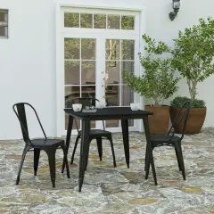 Merrick Lane Dryden Indoor/Outdoor Dining Table, 31.5" Square All Weather Poly Resin Top with Steel Base BlackTop/BlackFrame