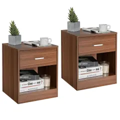 Costway Set of 2 Nightstand End Side Table Storage Cabinet w/ Drawer Home Office