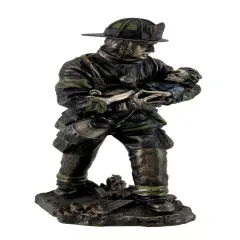 Firefighter Carrying Child Metallic Bronze Statue 11 Inches Tall