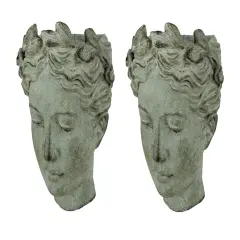 Distressed Cement Classic Greek Lady Head Indoor/Outdoor Hanging Planters Set