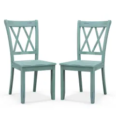 Costway Set of 2 Wood Dining Chair Cross Back Dining Room Side Chair Mint Green Home Kitchen