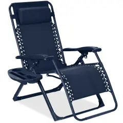 Best Choice Products Monochromatic Zero Gravity Chair, Folding Patio Recliner w/Side Tray, Headrest Navy