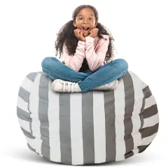 Creative QT Stuff &rsquo;n Sit Large 33&rsquo;&rsquo; Bean Bag Storage Cover for Stuffed Animals & Toys, Giant Beanbag Chair for Kids Ages 3&ndash;14, Bedroom Organizer for Christmas, Gray/White Stripe