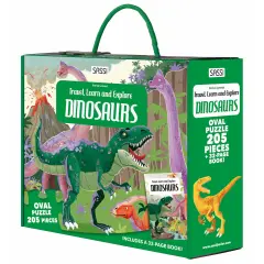 Sassi: Travel, Learn & Explore - Dinosaurs - 205pc Puzzle & 32-Page Book, Jurassic Educational Set, Fossil Structures & Paleontology Facts, Kids 6+