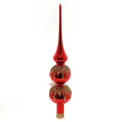 Golden Bell Collection 12.0 Inch Red Finial W/ Gold Icicles Christmas Tree Topper , Christmas Decor Tree Topper Czech