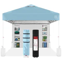 Best Choice Products 10x10ft Easy Setup Pop Up Canopy, Portable Tent w/ Side Wall, 1-Button Push, Case Blue/White