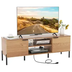 Costway 2-Door TV Stand with Charging Station Media Entertainment Center for TVs up to 65"