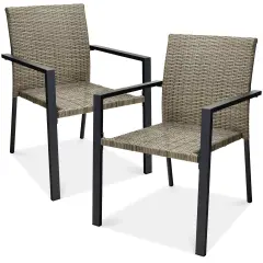 Best Choice Products Set of 2 Wicker Chairs, Stackable Outdoor Dining Furniture w/ Armrests Taupe