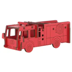Little & Wood: Woodlet: Medium - Fire Engine - Red, 3D Wooden Kit-Set, Rescue Emergency Vehicle Puzzle, Easy Assembly Model, Pop Build Fun, Ages 6+