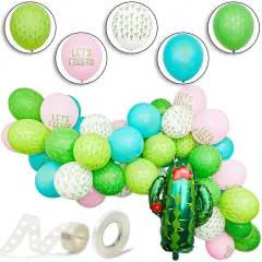 50 Pack Tropical Cactus Latex Balloons with Ribbons for Fiesta and Cinco de Mayo Party Supplies Decoration, 12 in Blue