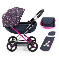 Bayer: Pram Cosy - Navy, Hot Pink, Fairy - Accessory for Dolls Up to 18", Matching Shoulder Bag, Blanket & Pillow, Foldable, Kids Ages 3+