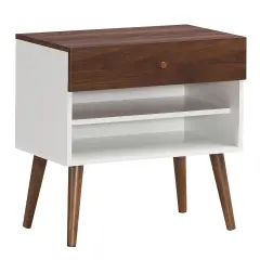 Costway Nightstand End Side Table Drawer Storage Shelf Mid-Century Rubber Wood Leg